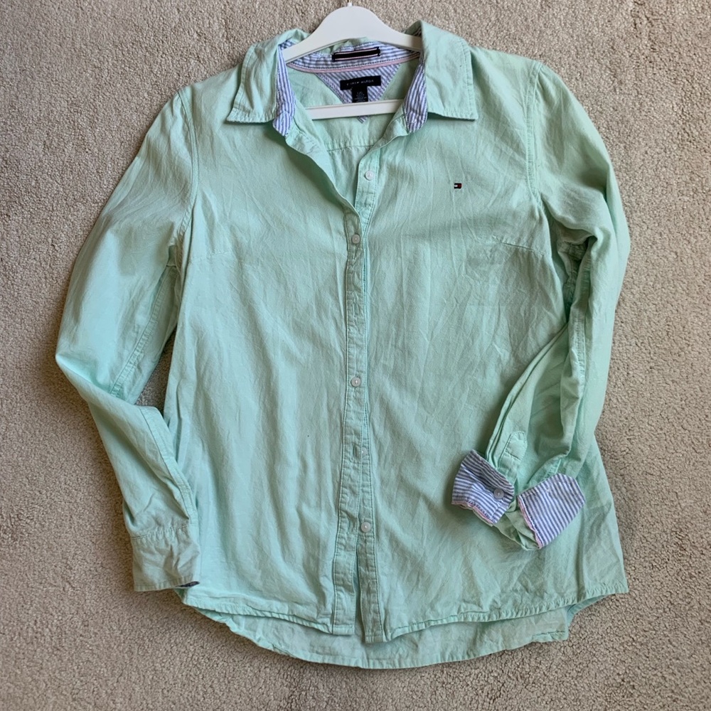 Pale green collared shirt